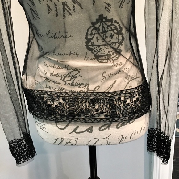 Hale Bob Sheer Black Button-Down Top - Picture 12 of 16